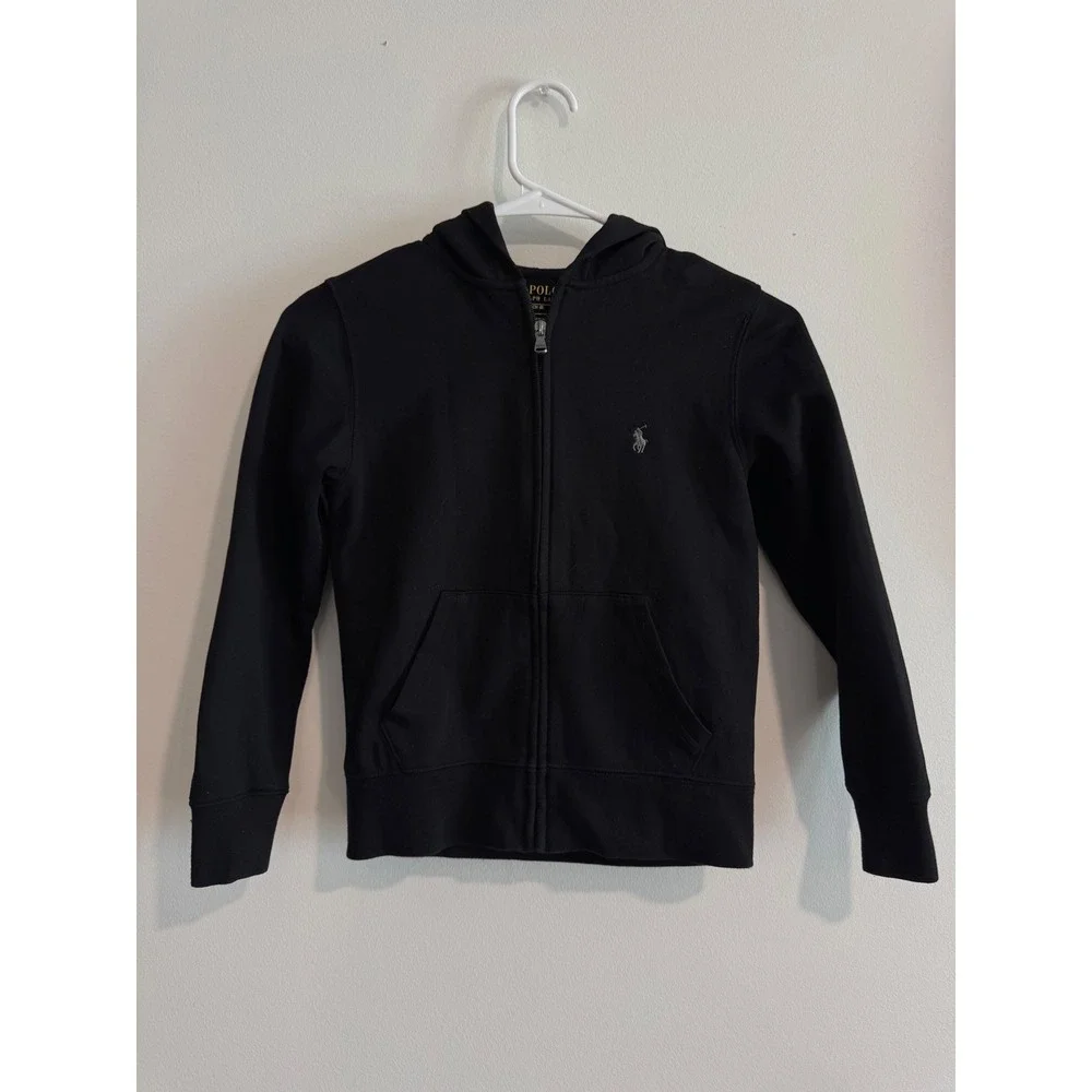 Polo Ralph Lauren Zip Up Hoodie Boys Size 8 Black Embroidered Pony Logo
